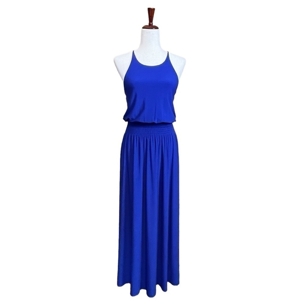 Vince Camuto Empire Waist Cross Strap Maxi Dress. Indigo Blue Size 4 #1364